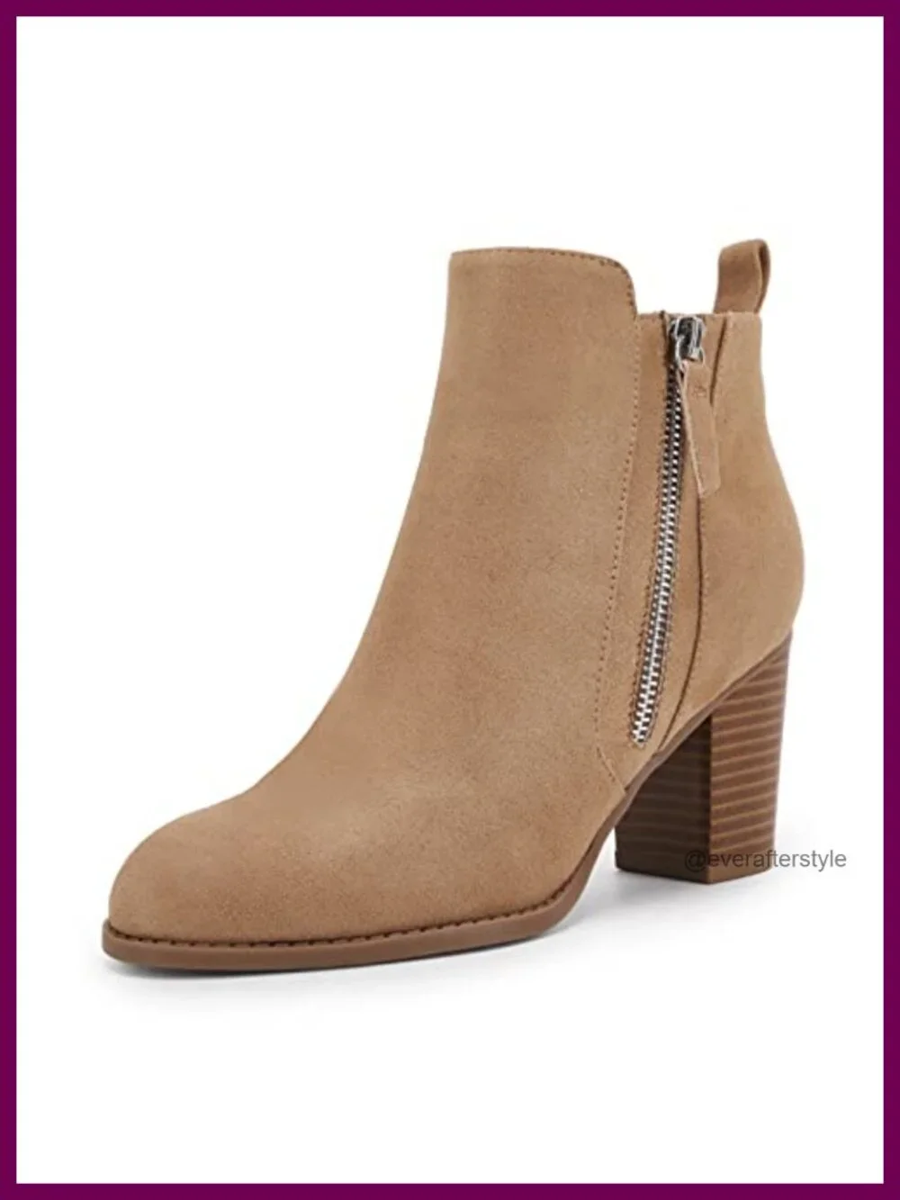 Chunky Block Heel Side Zipper Pointed Toe Suede Ankle Booties